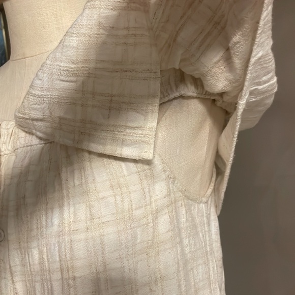 MAVEN WEST off the shoulder casual cream plaid dress / ruffle / button front Med - Picture 6 of 16